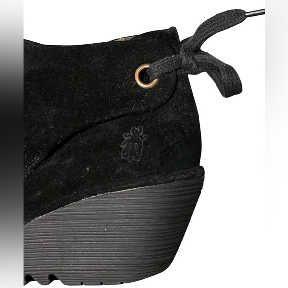 Fly London Yama black suede wedge ankle boots with tie back - Picture 9 of 10